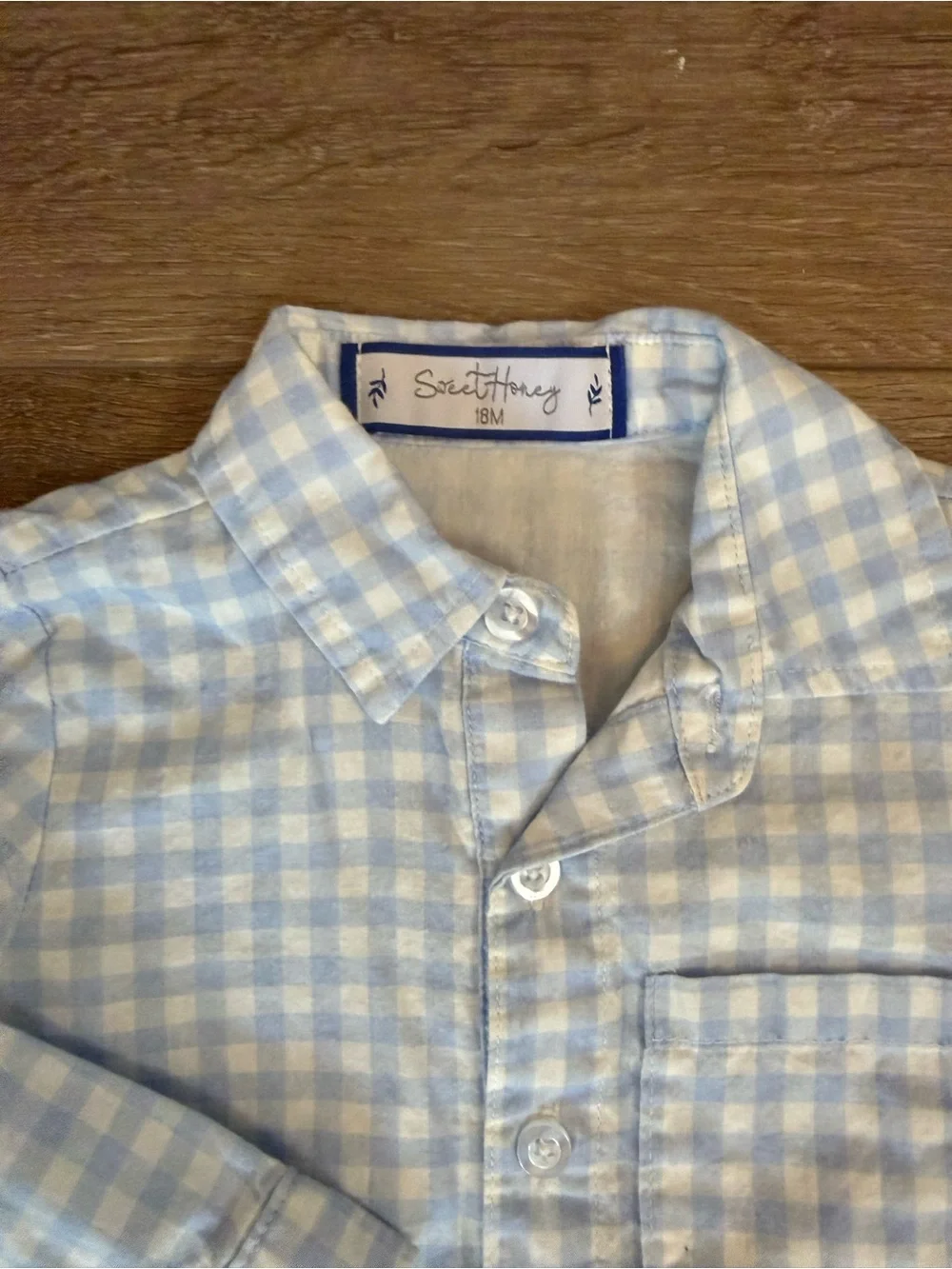 SweetHoney Light Blue and White Gingham Button-Front One-Piece